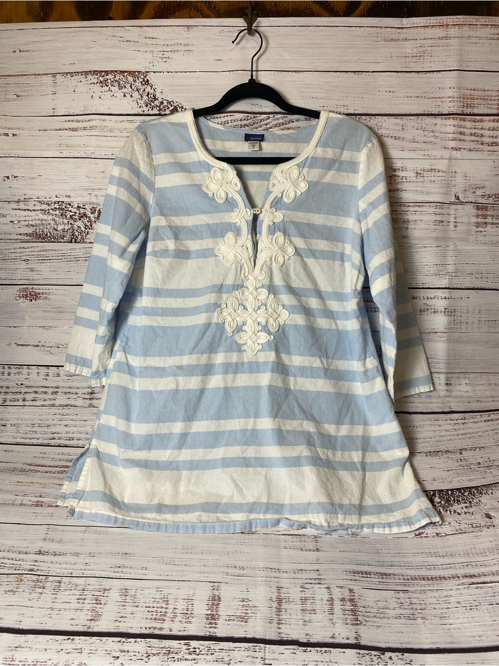 Basic Editions Light Blue & White Striped Embroidered Tunic